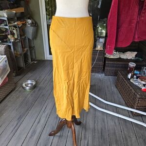 Saturday Sunday Anthropologie Mustard Satin Midi Skirt Size M High Waist